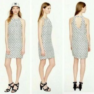 J.Crew Size 8 100% Silk Dress Halter White Navy Thistle Block Print Floral